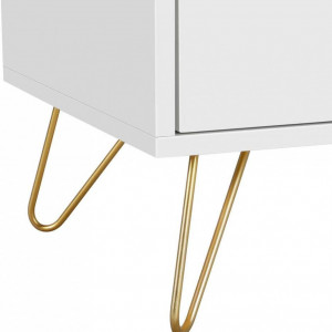 NOA222 - Noptiera cu 2 sertare si picioare metalice, 50 cm, dormitor, living, hol - Alb-Auriu
