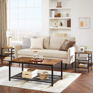NOI14 - Set de 2 Noptiere 40x40x50 cm, masute laterale pentru dormitor sau living, stil industrial - Maro
