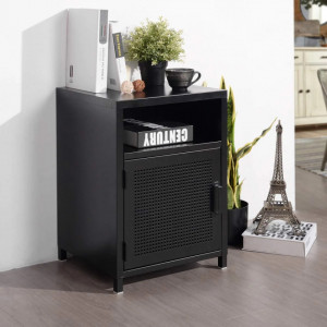 NON1 - Set 2x Noptiere, 39x35x56 cm, metalice, stil industrial - Negru