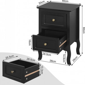 NON212 - Set 2x Noptiere, 40x30x60 cm, cu 2 sertare - Negru