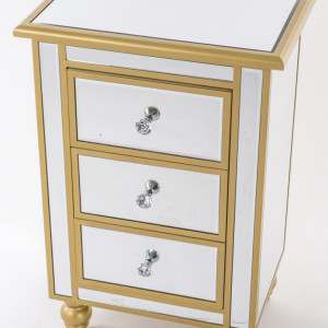 NOOG513 - Noptiera oglinda 48 cm, cu 3 sertare, dormitor - Oglinda - Auriu