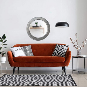 OGG104 - Oglinda rotunda 60 cm, pentru perete dormitor/living/baie - Rama Argintie
