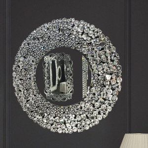 OGG4 - Oglinda rotunda 70 cm, pentru perete ornamentala dormitor, living - Argintie