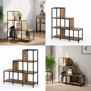 RAI225 - Rafturi 90 cm, cu 6 cuburi, pentru living, birou, hol, biblioteca stil industrial - Maro