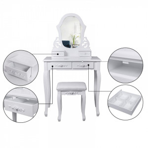 SEA110 - Set Masa alba toaleta cosmetica machiaj oglinda masuta