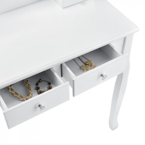 SEA268 - Set Masa alba toaleta 75 cm cosmetica machiaj, oglinda in forma de inima, masuta vanity, scaun tapitat