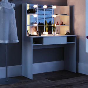 SEA269 - Set Masa toaleta cosmetica machiaj, 100 cm, cu oglinda make-up cu sau fara LED-uri, masuta vanity - Alb