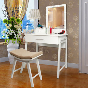 SEA287 - Set Masa toaleta, 80 cm, cosmetica machiaj, oglinda cu LED, masuta vanity, scaun tapitat, comoda make-up - Alb