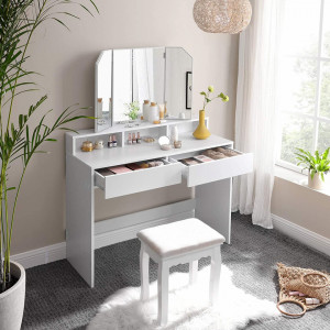 SEA340 - Set Masa alba toaleta moderna, 100 cm, cosmetica machiaj oglinda masuta vanity cu oglinda