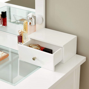 SEA346 - Set Masa alba toaleta, 90 cm, cosmetica machiaj oglinda masuta vanity cu oglinda cu LED, cu scaun tapitat
