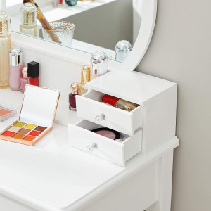 SEA376 - Set Masa toaleta, 70 cm, cosmetica machiaj, oglinda, masuta vanity cu taburet tapitat - Alb