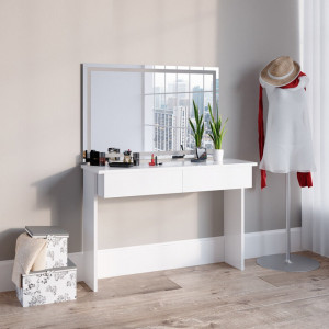 SEA411 - Set Masa toaleta 120 cm cosmetica machiaj, oglinda cu LED, masuta vanity - Alb Lucios