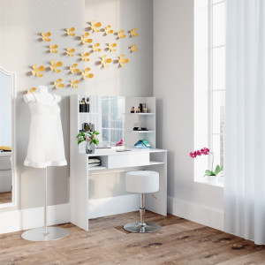 SEA414 - Set Masa alba toaleta cosmetica machiaj oglinda cu sau fara LED, cu sau fara scaun, masuta vanity cu incarcare Qi