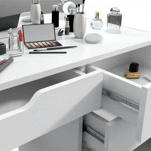SEA514 - Set Masa toaleta, 110 cm, cosmetica machiaj cu sau fara scaun, masuta vanity, oglinda cu LED-uri - Alb