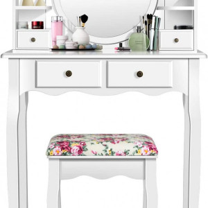SEA73 - Set Masa toaleta 75 cm, cosmetica machiaj cu oglinda, masuta vanity - Alb