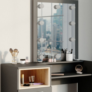 SEG204 - Set Masa toaleta, 100 cm, moderna cosmetica machiaj oglinda, masuta vanity cu sau fara LED- Antracit