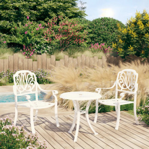SEGA702 - Set Masa si 2 scaune gradina, terasa, balcon aluminiu turnat, la alegere masa 62 cm, 78 cm sau 90 cm - Alb