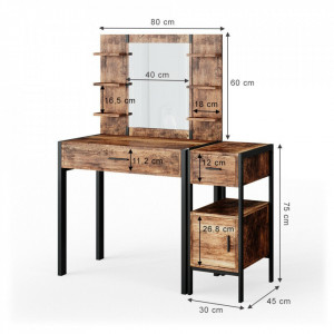 SEM228 - Set Masa toaleta, 110 cm, cosmetica machiaj oglinda cu sau fara LED, masuta vanity, cu sau fara bancuta - Maro stil industrial