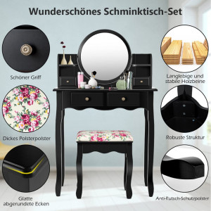 SEN21 - Set Masa toaleta 75 cm, cosmetica machiaj cu oglinda, masuta vanity - Negru