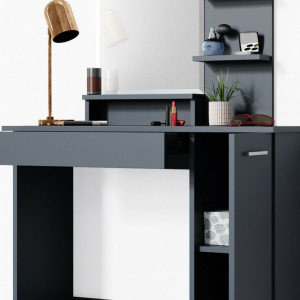 SEN229 - Set Masa toaleta, 90 cm, cosmetica machiaj oglinda cu sau fara LED, masuta vanity, cu sau fara scaunel - Antracit