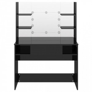 SEN705 - Set Masa toaleta, 100 cm, cosmetica machiaj cu oglinda cu LED, masuta vanity - Negru Lucios