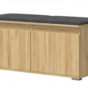 BAM507 - Banca 100x37x51 cm, Pantofar pentru Hol, pantofi, depozitare - Culoarea Stejar cu tapiterie Gri/Albastru/Verde