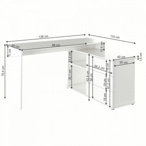 BIA601 - Masa de Birou 138 cm, pentru colt, reversibil (stanga sau dreapta) office - Alb