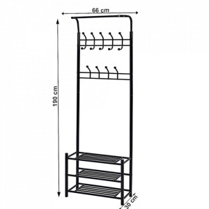 CUII601 - Cuier industrial 66 cm, pentru haine, chei, hol, rafturi pantofi, pantofar metalic - Negru