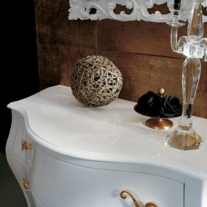 ELN506 - Set Mobilier Baie Narciso - Comoda, Oglinda, Alb-Auriu