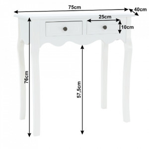 MAA601 - Masa toaleta, 75 cm, consola cosmetica machiaj masuta vanity make-up cu raft pentru hol - Alb