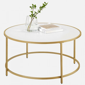 MCAU1 - Masuta de cafea rotunda, 84 cm, Alb-Auriu