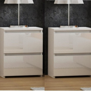 NOA509 - Set 2 noptiere albe 40 cm, cu 2 sertare, dormitor - Alb Lucios