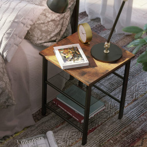 NOI14 - Set de 2 Noptiere 40x40x50 cm, masute laterale pentru dormitor sau living, stil industrial - Maro