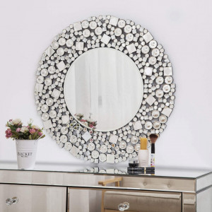OGG4 - Oglinda rotunda 70 cm, pentru perete ornamentala dormitor, living - Argintie