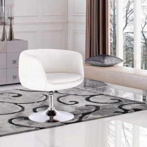 SCA216 - Scaun tapitat Alb pentru masa toaleta, birou, bar, lounge, imitatie de piele, inaltime reglabila