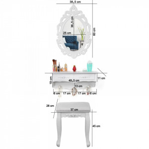 SEA216 - Set oglinda, raft si scaun toaleta cosmetica machiaj, vanity