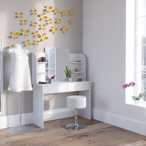 SEA251 - Set Masa alba toaleta cosmetica machiaj oglinda masuta vanity, oglinda cu LED si rafturi