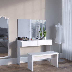 SEA252 - Set Masa alba toaleta moderna, 120 cm, cosmetica machiaj oglinda cu sau fara LED, masuta vanity cu sau fara bancuta/scaun,