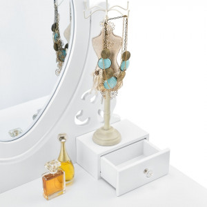 SEA268 - Set Masa alba toaleta 75 cm cosmetica machiaj, oglinda in forma de inima, masuta vanity, scaun tapitat