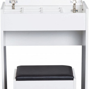 SEA292 - Set Masa toaleta, 60 cm, cosmetica machiaj, oglinda rabatabila , masuta vanity, comoda make-up, scaun tapitat - Alb