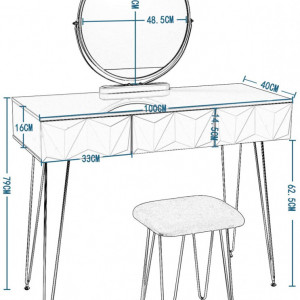 SEA298 - Set Masa toaleta, 100 cm, cosmetica machiaj cu oglinda si scaun, masuta vanity - Alb