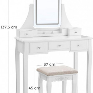 SEA338 - Set Masa toaleta, 80 cm, cosmetica machiaj cu oglinda cu LED si scaun, masuta vanity - Alb