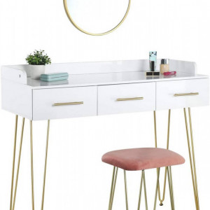 SEA350 - Set Masa toaleta, 100 cm, cosmetica machiaj cu oglinda si scaun, masuta vanity - Alb