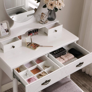 SEA379 - Set Masa toaleta, 80 cm, cosmetica machiaj cu oglinda si scaun, masuta vanity - Alb