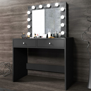 SEA504 - Set Masa toaleta cosmetica machiaj oglinda masuta vanity, oglinda cu LED-uri - Alb, Maro sau Negru