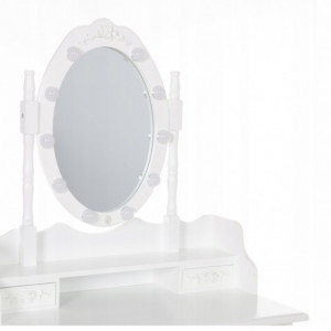 SEA517 - Set Masa alba toaleta, 75 cm, cosmetica machiaj oglinda cu LED, masuta vanity, scaunel, taburet tapitat