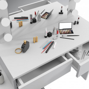 SEA539 - Set Masa toaleta, 112 cm, cosmetica machiaj oglinda masuta vanity, oglinda cu LED-uri cu sau fara scaun - Alb