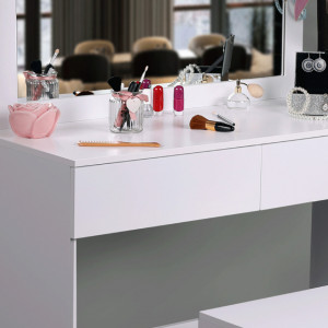 SEA604 - Set Masa toaleta, 100 cm, consola cosmetica machiaj masuta vanity make-up cu oglinda si scaun - Alb