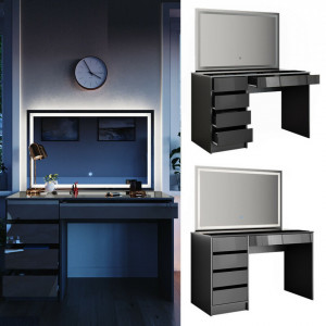 SEG208 - Set Masa toaleta, 120 cm, moderna cosmetica machiaj oglinda cu LED, masuta vanity - Gri Antracit Lucios