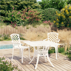 SEGA706 - Set Masa patrata 90 cm si 2 sau 4 scaune gradina, terasa, balcon aluminiu turnat - Alb